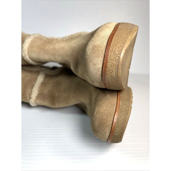 Steve Madden Tan Brown Suede Boots Mid-Calf Sz  6 M Lined Shearling Knit Cuff - Picture 13 of 16
